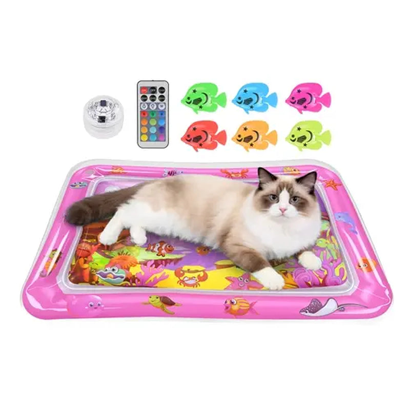 Interactive Sensory Water Play Mat | Floating Fish Toy with Rechargeable Bird Wand for Indoor Cats