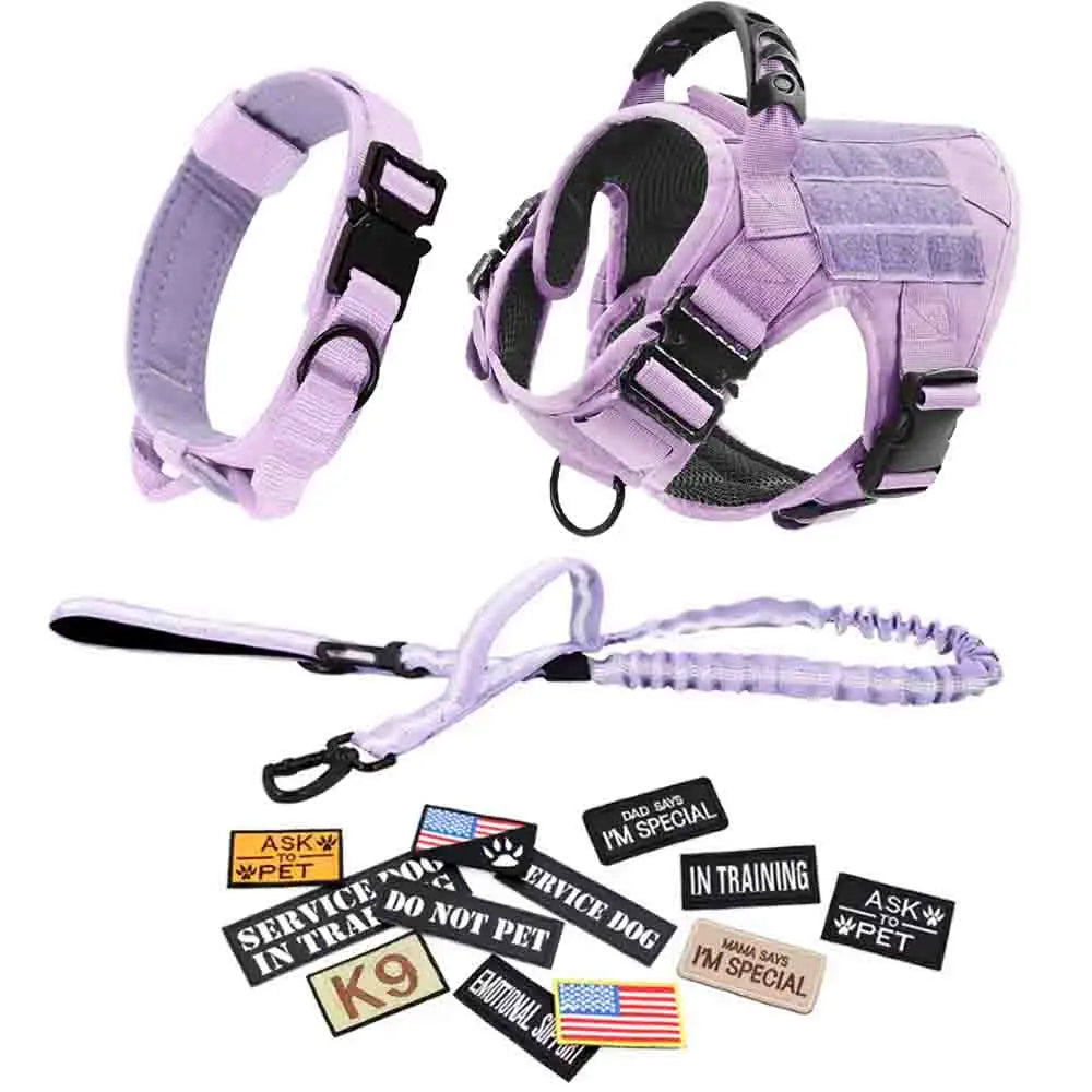 Tactical Dog Harness, Leash, and Collar Set for Medium and Large Breeds - Ideal for German Shepherds and Malinois Training and Walking