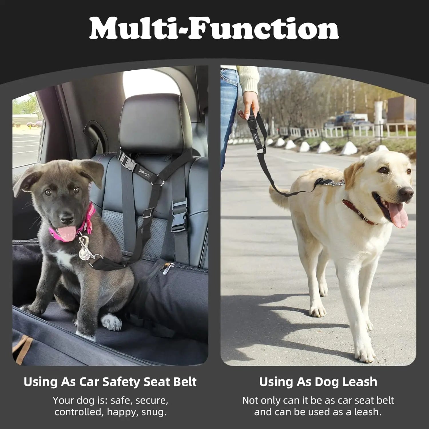 Adjustable Dog Car Harness Seatbelt - 2 Pack Headrest Restraint Tether for Enhanced Pet Safety During Vehicle Travel