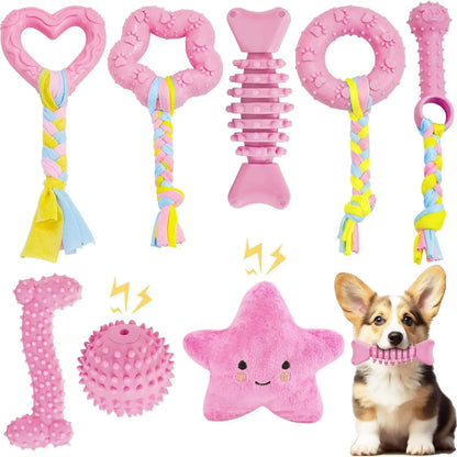 Set of 8/6 Durable Puppy Chew Toys for Teething Small Dogs - Interactive and Soft Rubber Toys for Engaging Playtime, Perfect for Christmas, Father's Day, and Summer Celebrations