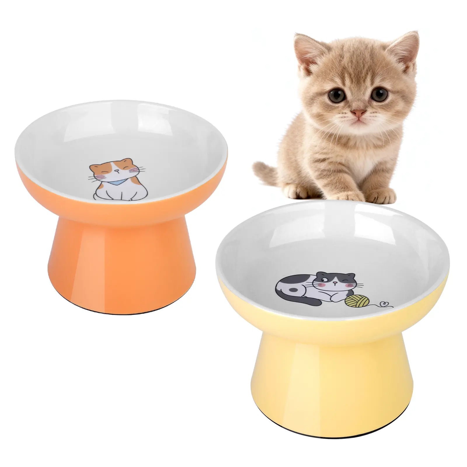 Elevated Ceramic Cat Bowls for Small Pets - Whisker-Friendly, Anti-Vomiting, Non-Slip, and Dishwasher/Microwave Safe
