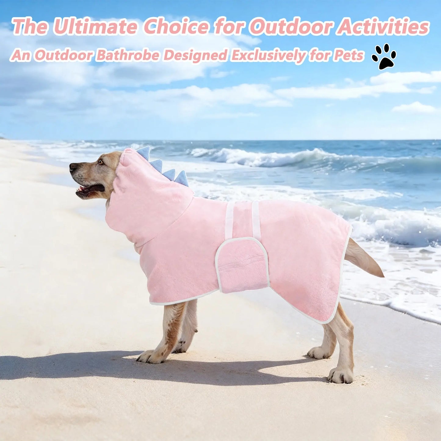 Dinosaur-Themed Quick-Dry Super-Absorbent Dog Bathrobe with Adjustable Straps - Available in Multiple Sizes for Small, Medium, and Large Dogs