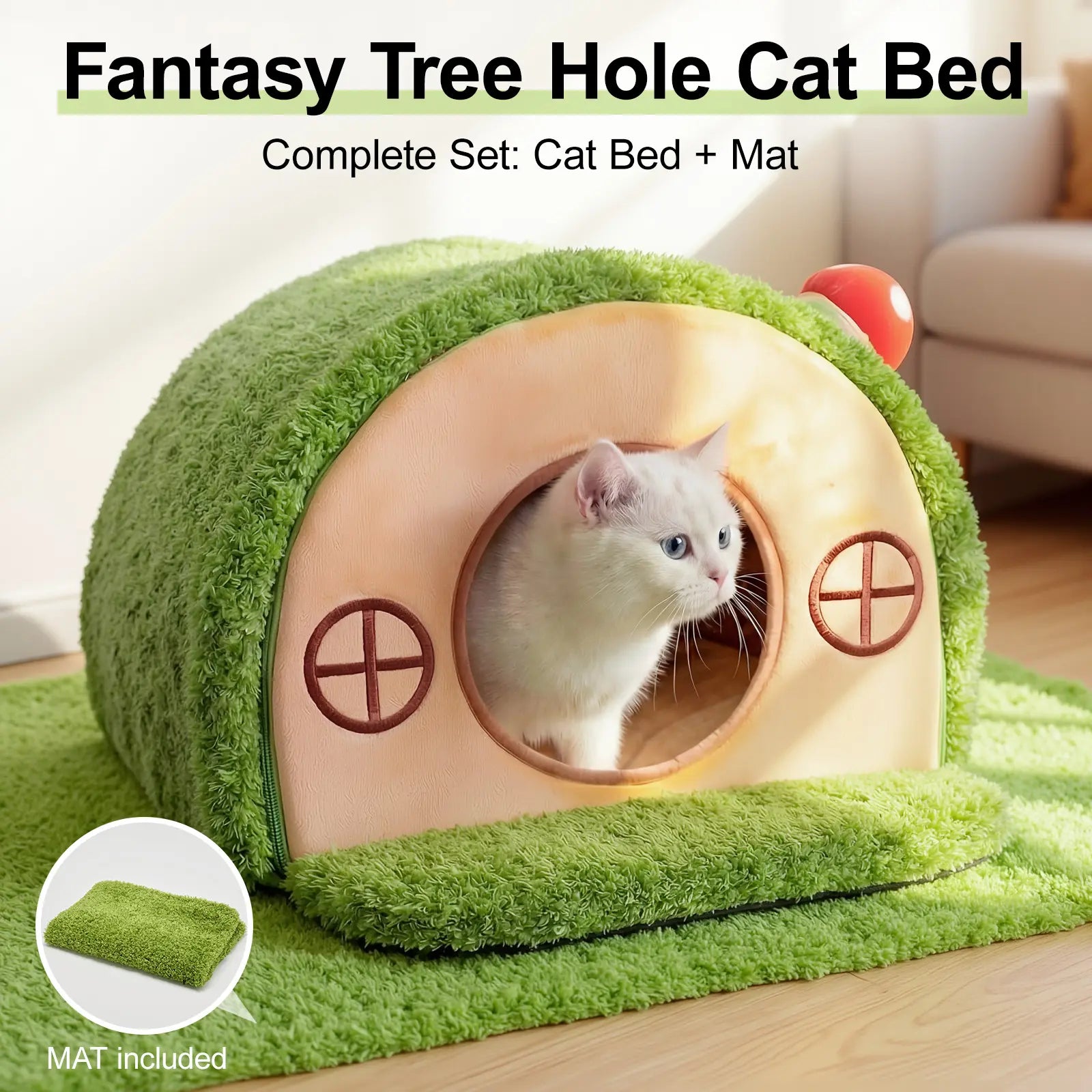 Crystal Velvet Enclosed Cat Bed - Cozy Hideaway Tent with Removable Washable Cushion and Anti-Slip Base for Indoor Cats