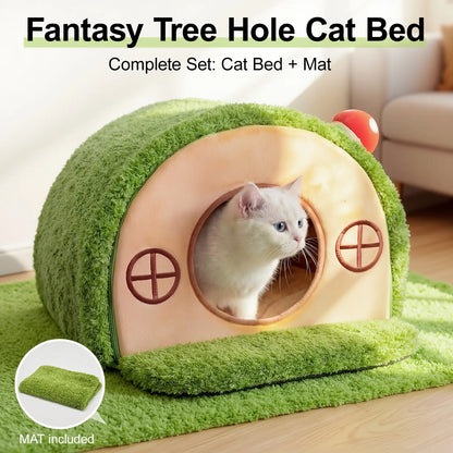 Crystal Velvet Enclosed Cat Bed - Cozy Hideaway Tent with Removable Washable Cushion and Anti-Slip Base for Indoor Cats