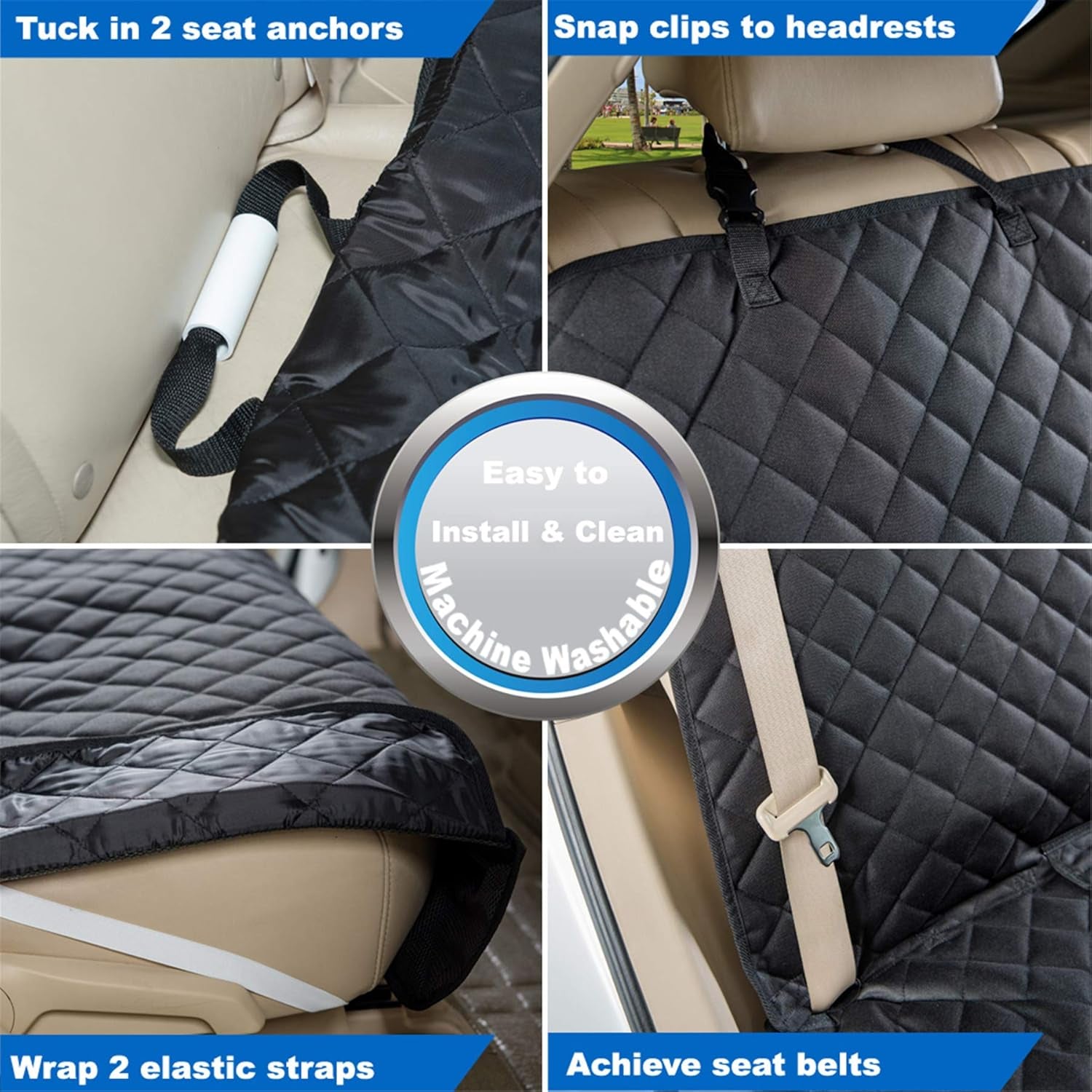 Heavy-Duty Waterproof Bench Car Seat Cover Protector - Nonslip Black Dog Back Seat Cover for Mud, Spills, and Scratches - Machine Washable with Universal Fit for Vehicles, Trucks, and SUVs