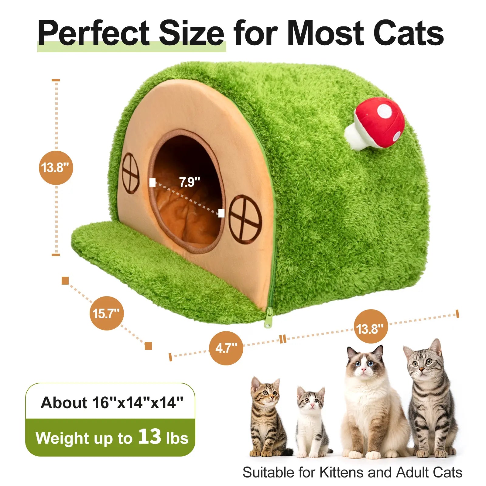 Crystal Velvet Enclosed Cat Bed - Cozy Hideaway Tent with Removable Washable Cushion and Anti-Slip Base for Indoor Cats
