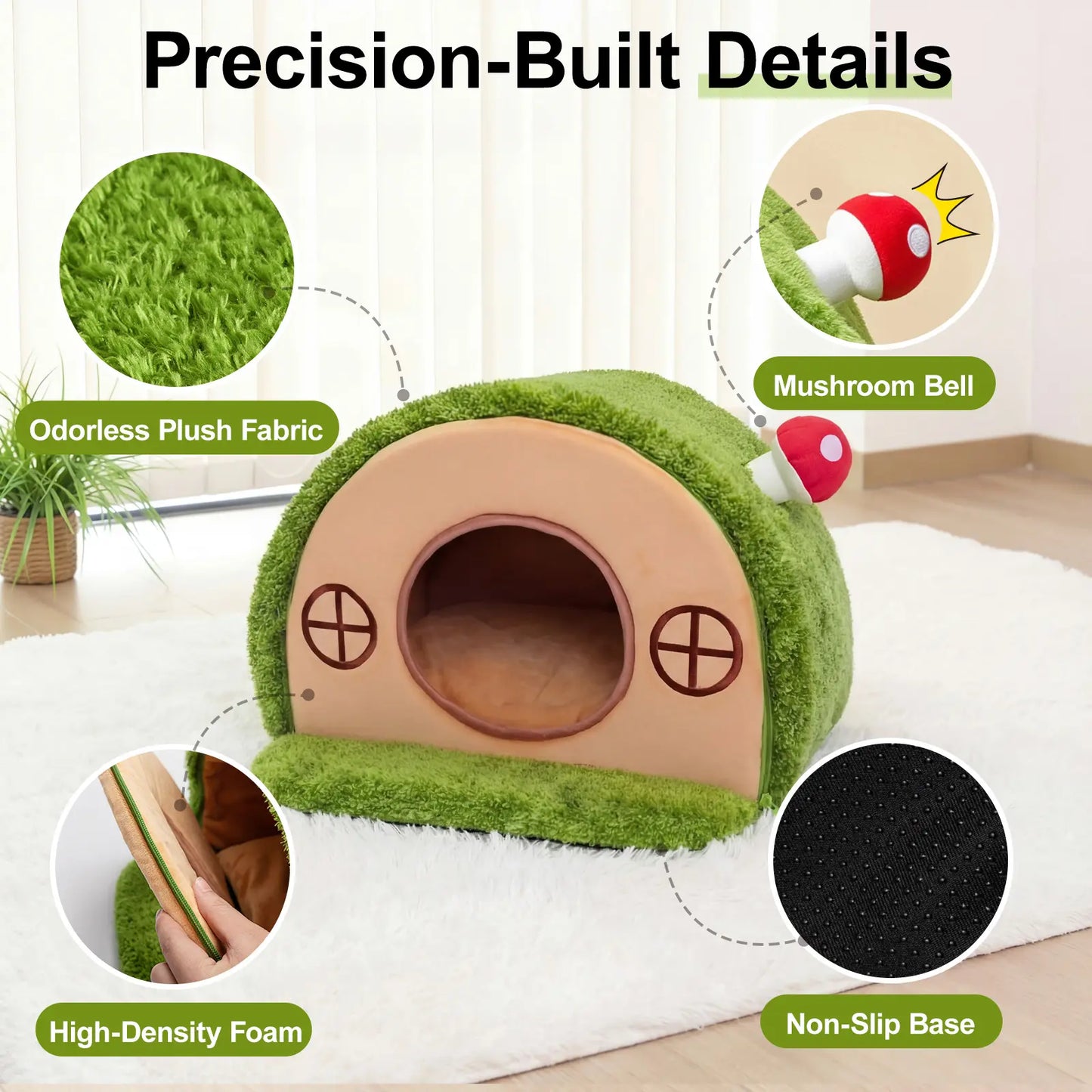 Luxury Tree Cave Cat Bed | Soft Enclosed Hideaway with Removable Cushion & Cozy Interior