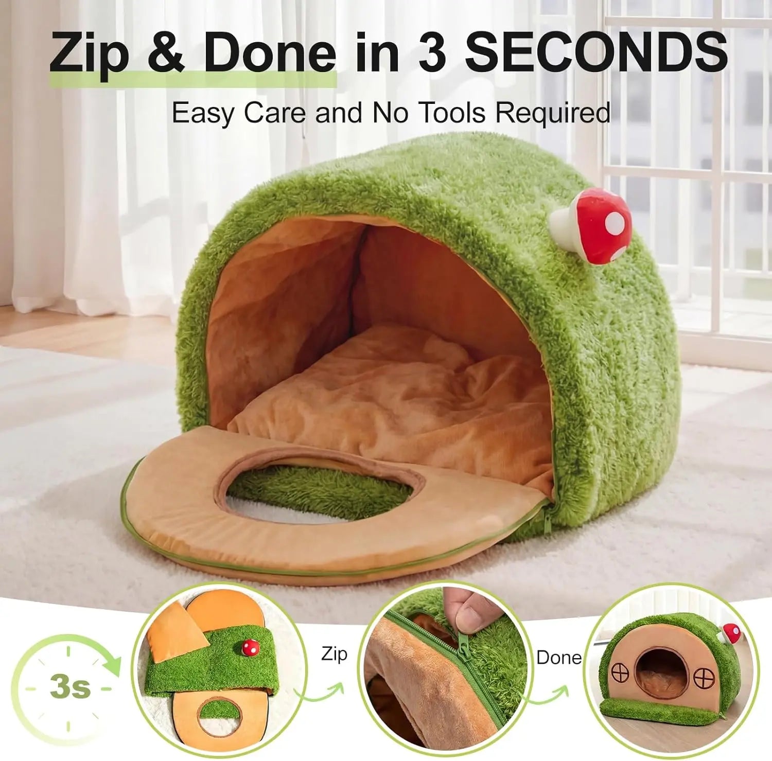 Luxury Tree Cave Cat Bed | Soft Enclosed Hideaway with Removable Cushion & Cozy Interior