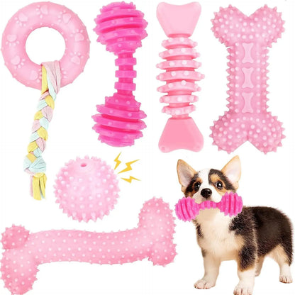 Set of 8/6 Durable Puppy Chew Toys for Teething Small Dogs - Interactive and Soft Rubber Toys for Engaging Playtime, Perfect for Christmas, Father's Day, and Summer Celebrations