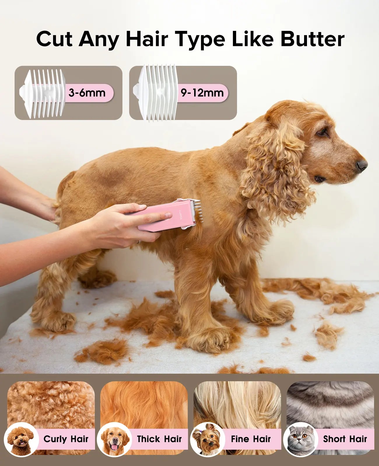 Professional Low Noise Rechargeable Cordless Pet Clippers for Dog and Cat Grooming with Ceramic Blade, Ideal for Matted and Long Hair