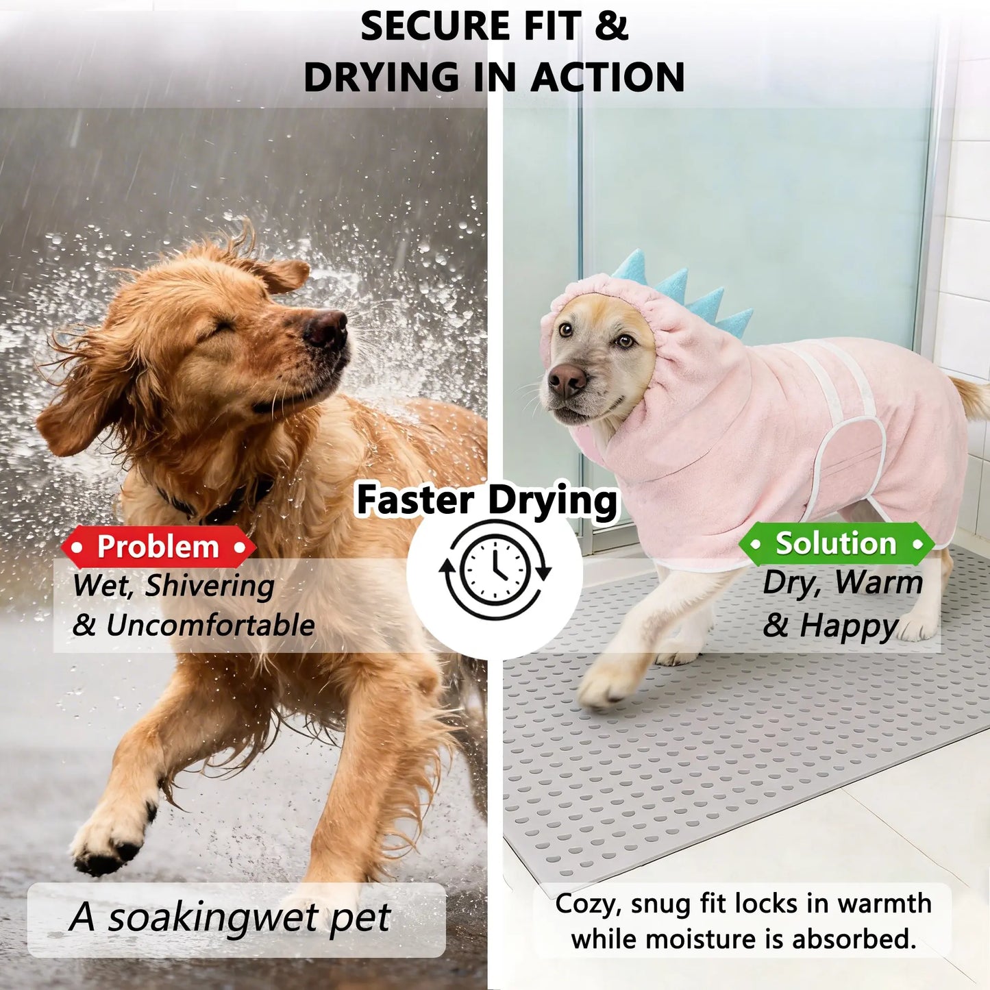 Dinosaur-Themed Quick-Dry Super-Absorbent Dog Bathrobe with Adjustable Straps - Available in Multiple Sizes for Small, Medium, and Large Dogs