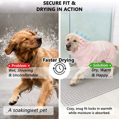 Dinosaur-Themed Quick-Dry Super-Absorbent Dog Bathrobe with Adjustable Straps - Available in Multiple Sizes for Small, Medium, and Large Dogs