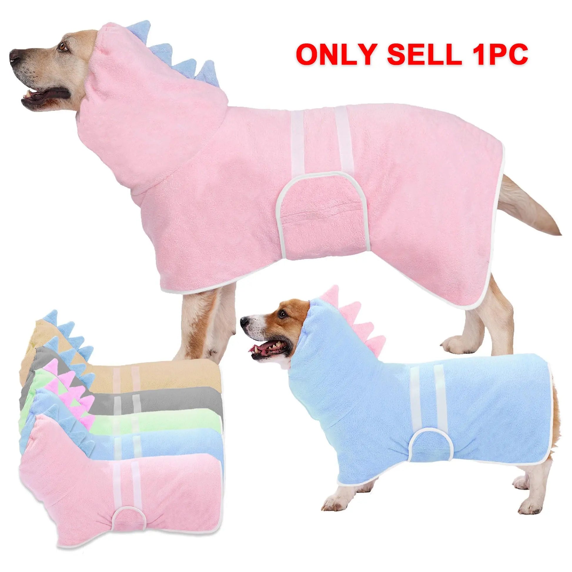 Dinosaur-Themed Quick-Dry Super-Absorbent Dog Bathrobe with Adjustable Straps - Available in Multiple Sizes for Small, Medium, and Large Dogs