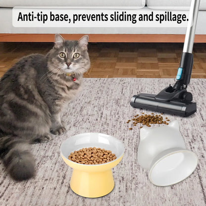 Elevated Ceramic Cat Bowls for Small Pets - Whisker-Friendly, Anti-Vomiting, Non-Slip, and Dishwasher/Microwave Safe