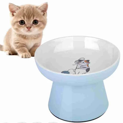 Elevated Ceramic Cat Bowls for Small Pets - Whisker-Friendly, Anti-Vomiting, Non-Slip, and Dishwasher/Microwave Safe