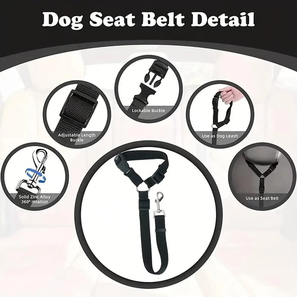 Adjustable Dog Car Harness Seatbelt - 2 Pack Headrest Restraint Tether for Enhanced Pet Safety During Vehicle Travel