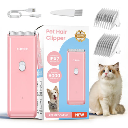 Professional Low Noise Rechargeable Cordless Pet Clippers for Dog and Cat Grooming with Ceramic Blade, Ideal for Matted and Long Hair