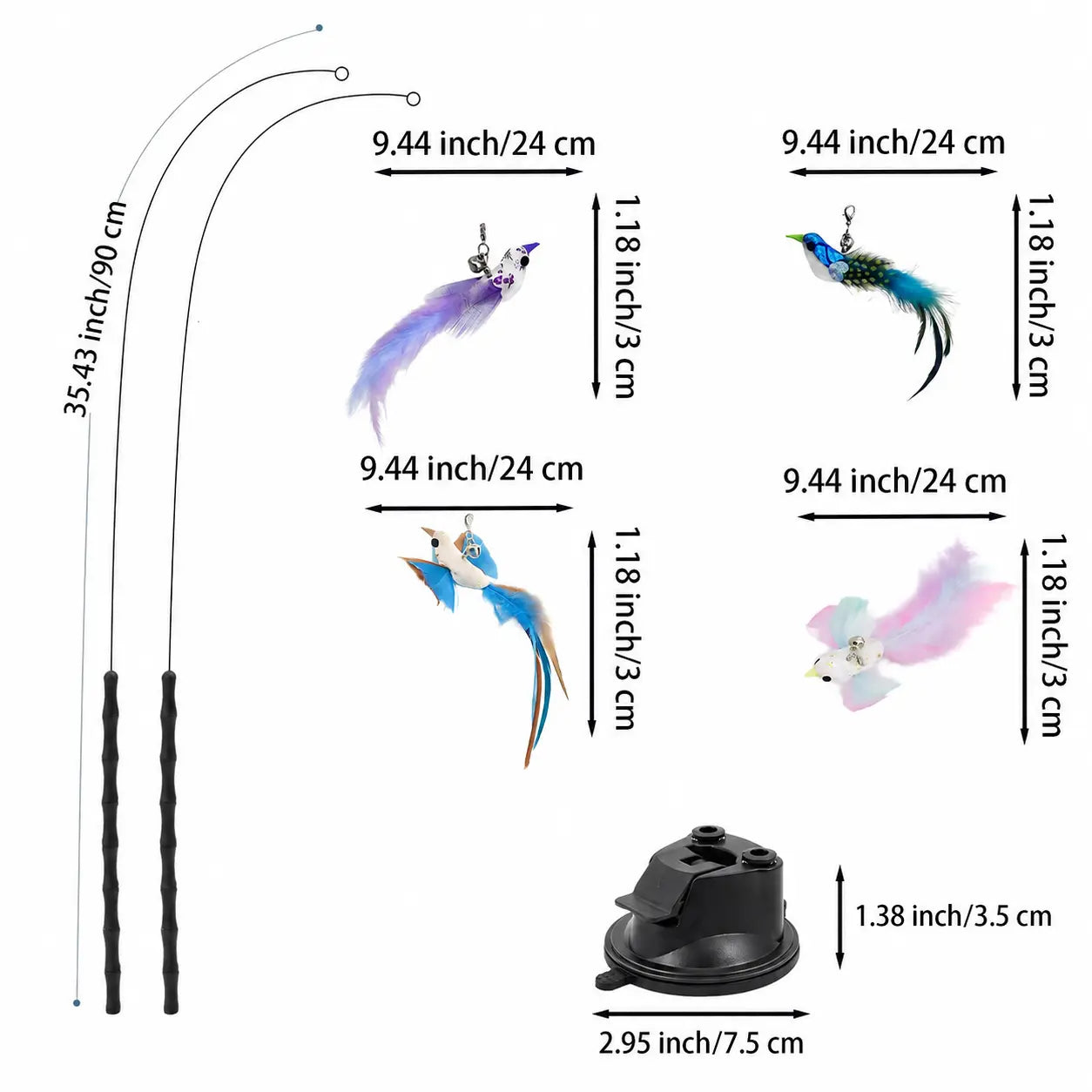 2-in-1 Interactive Cat Toy | Suction Cup Feather Wand with Dual Play Modes for Indoor Cats