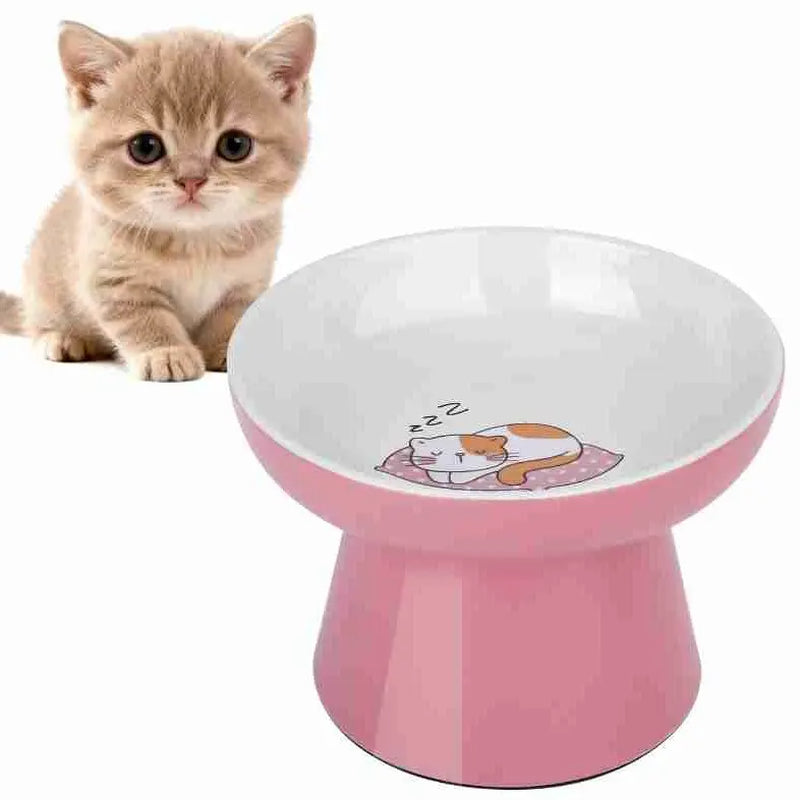 Elevated Ceramic Cat Bowls for Small Pets - Whisker-Friendly, Anti-Vomiting, Non-Slip, and Dishwasher/Microwave Safe