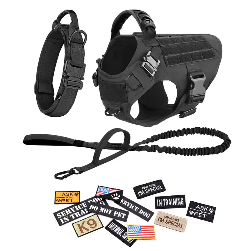 Tactical Dog Harness, Leash, and Collar Set for Medium and Large Breeds - Ideal for German Shepherds and Malinois Training and Walking