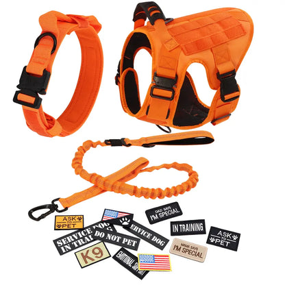 Tactical Dog Harness, Leash, and Collar Set for Medium and Large Breeds - Ideal for German Shepherds and Malinois Training and Walking