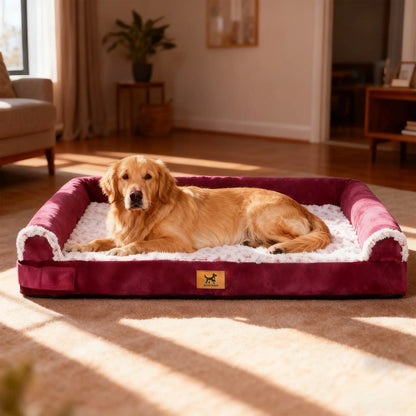 PAWPUBBY XXL Orthopedic Memory Foam Waterproof Dog Bed with Washable Bolster Cover for Large Dogs - Ideal Gift for Pet Lovers