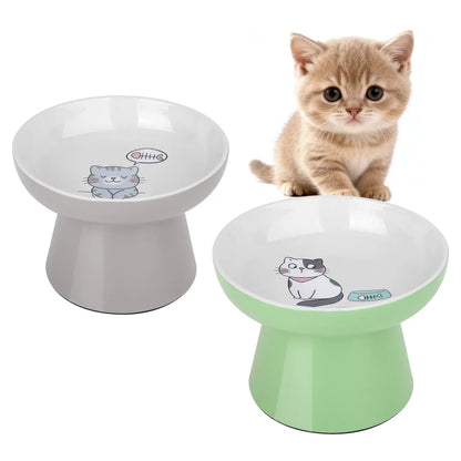 Elevated Ceramic Cat Bowls for Small Pets - Whisker-Friendly, Anti-Vomiting, Non-Slip, and Dishwasher/Microwave Safe
