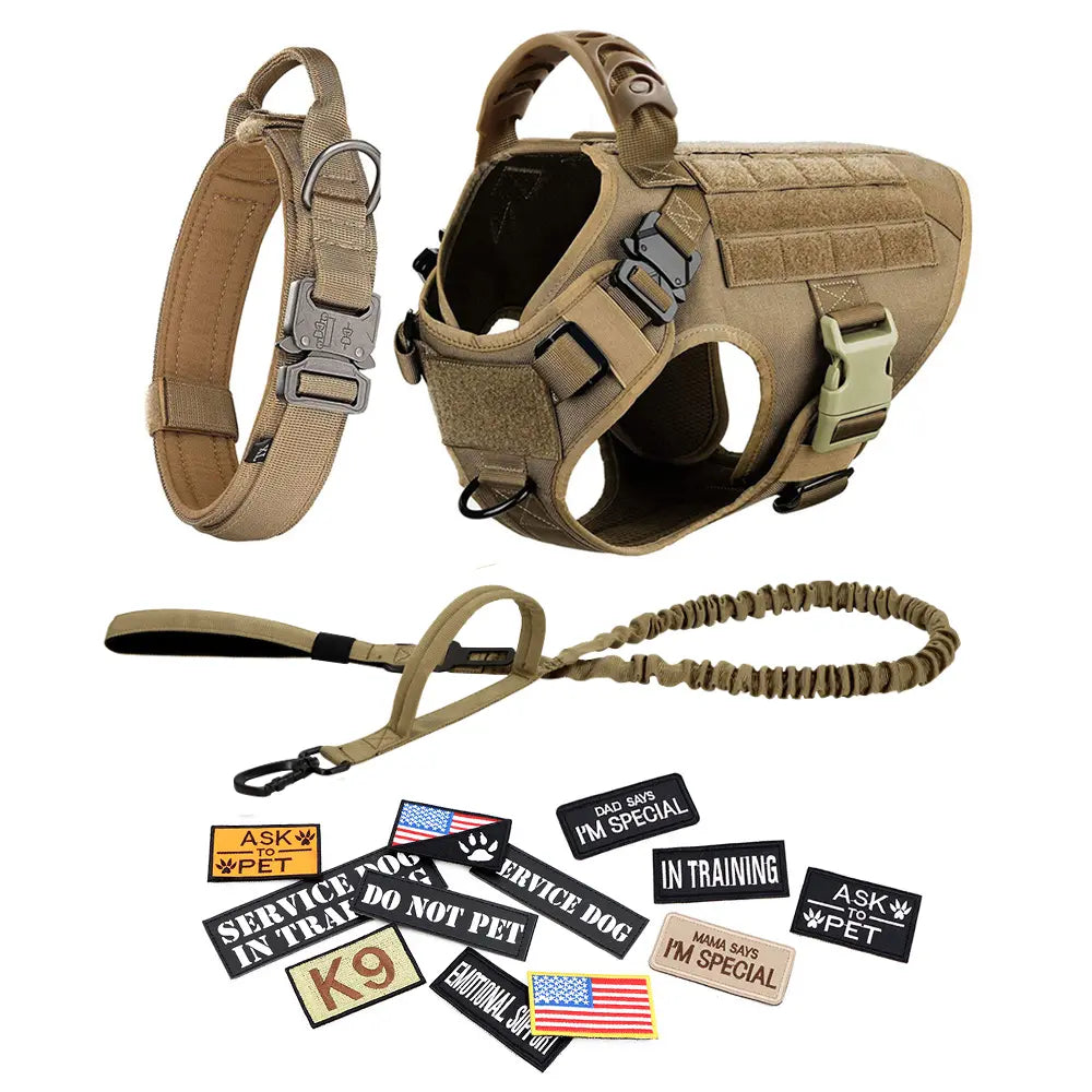 Tactical Dog Harness, Leash, and Collar Set for Medium and Large Breeds - Ideal for German Shepherds and Malinois Training and Walking