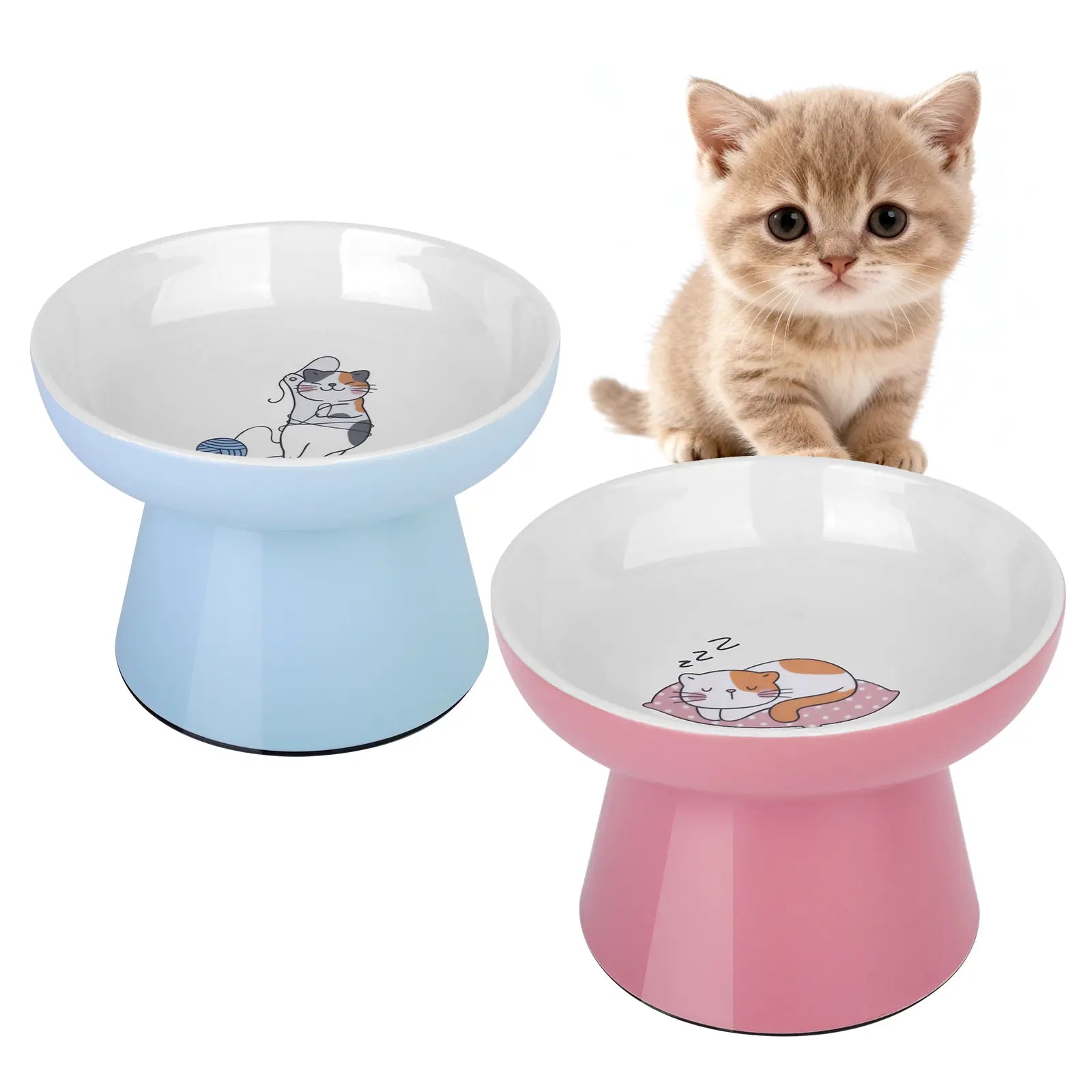 Elevated Ceramic Cat Bowls for Small Pets - Whisker-Friendly, Anti-Vomiting, Non-Slip, and Dishwasher/Microwave Safe