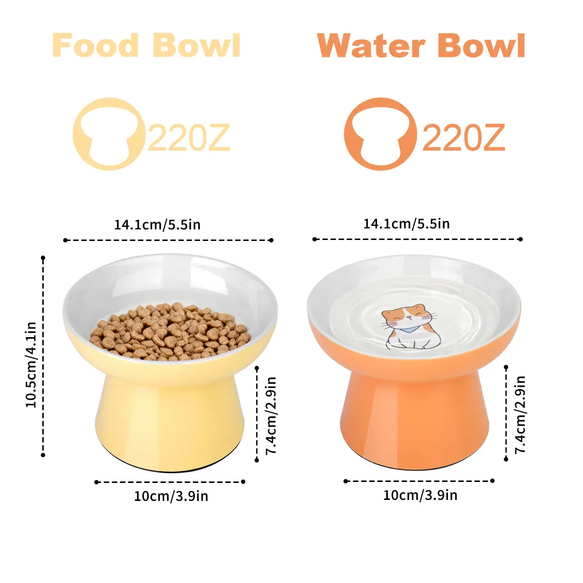 Elevated Ceramic Cat Bowls for Small Pets - Whisker-Friendly, Anti-Vomiting, Non-Slip, and Dishwasher/Microwave Safe
