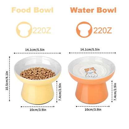 Elevated Ceramic Cat Bowls for Small Pets - Whisker-Friendly, Anti-Vomiting, Non-Slip, and Dishwasher/Microwave Safe