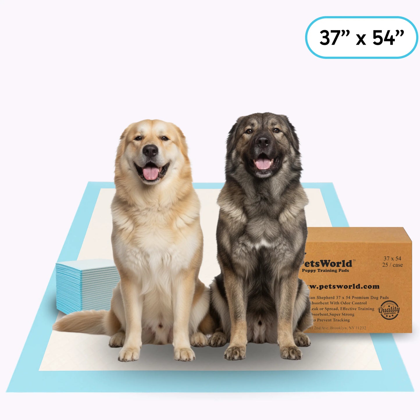 Petsworld Extra Large Dog Training and Potty Pads, 37 x 54 Inches - Durable Tear-Resistant Design with Leak-Proof Backing and Optional Adhesive Tape