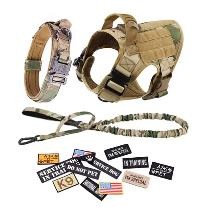 Tactical Dog Harness, Leash, and Collar Set for Medium and Large Breeds - Ideal for German Shepherds and Malinois Training and Walking
