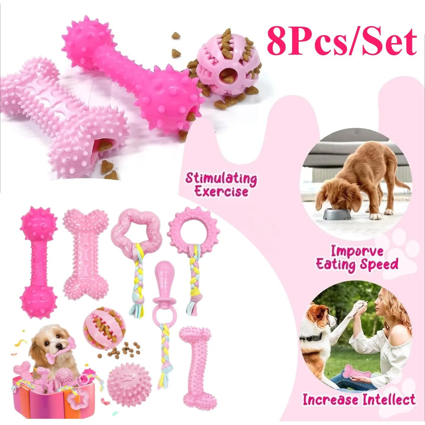 Set of 8/6 Durable Puppy Chew Toys for Teething Small Dogs - Interactive and Soft Rubber Toys for Engaging Playtime, Perfect for Christmas, Father's Day, and Summer Celebrations