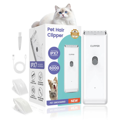 Professional Low Noise Rechargeable Cordless Pet Clippers for Dog and Cat Grooming with Ceramic Blade, Ideal for Matted and Long Hair