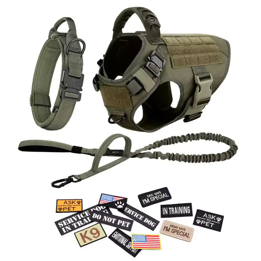 Tactical Dog Harness, Leash, and Collar Set for Medium and Large Breeds - Ideal for German Shepherds and Malinois Training and Walking
