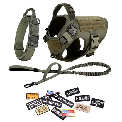 Tactical Dog Harness, Leash, and Collar Set for Medium and Large Breeds - Ideal for German Shepherds and Malinois Training and Walking