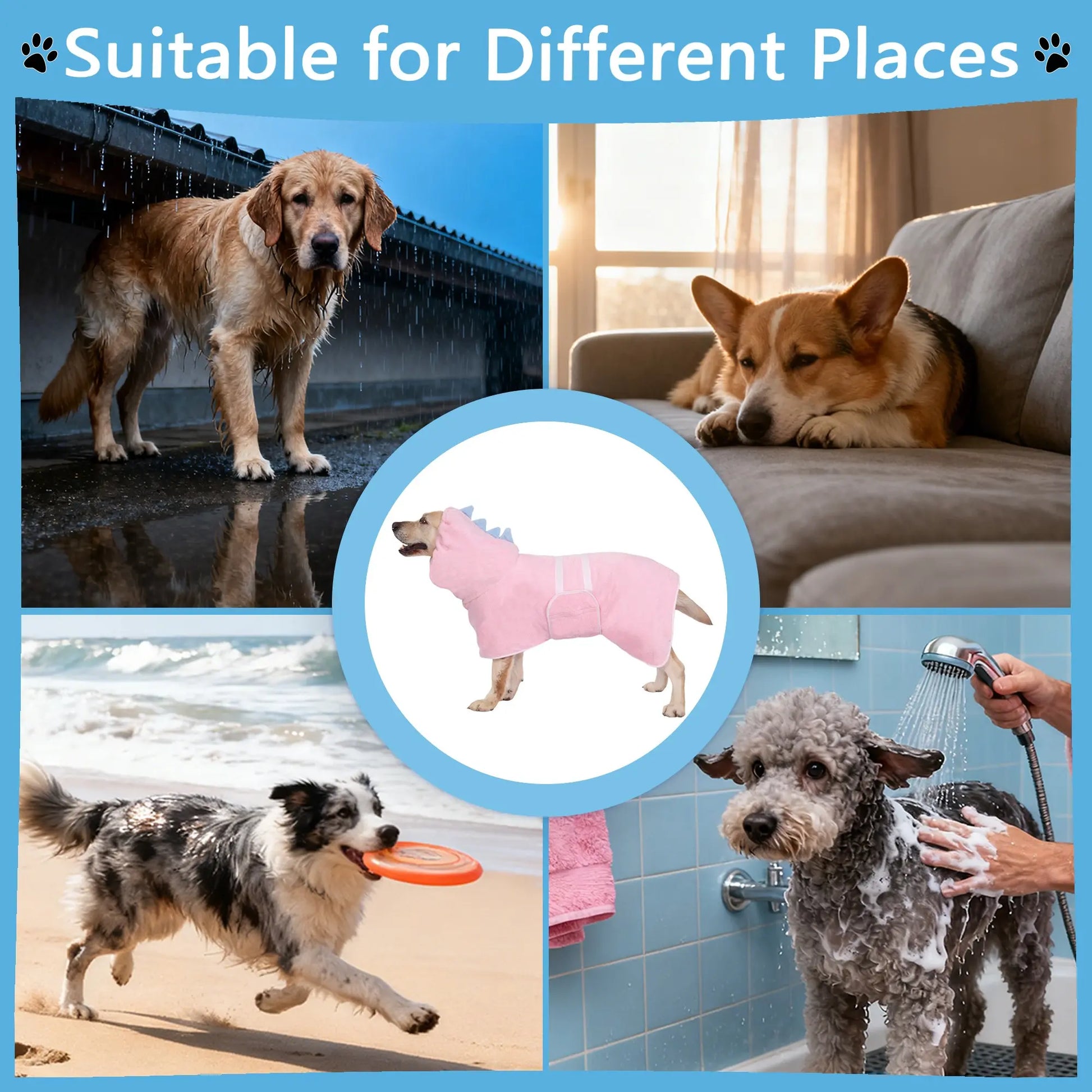 Dinosaur-Themed Quick-Dry Super-Absorbent Dog Bathrobe with Adjustable Straps - Available in Multiple Sizes for Small, Medium, and Large Dogs