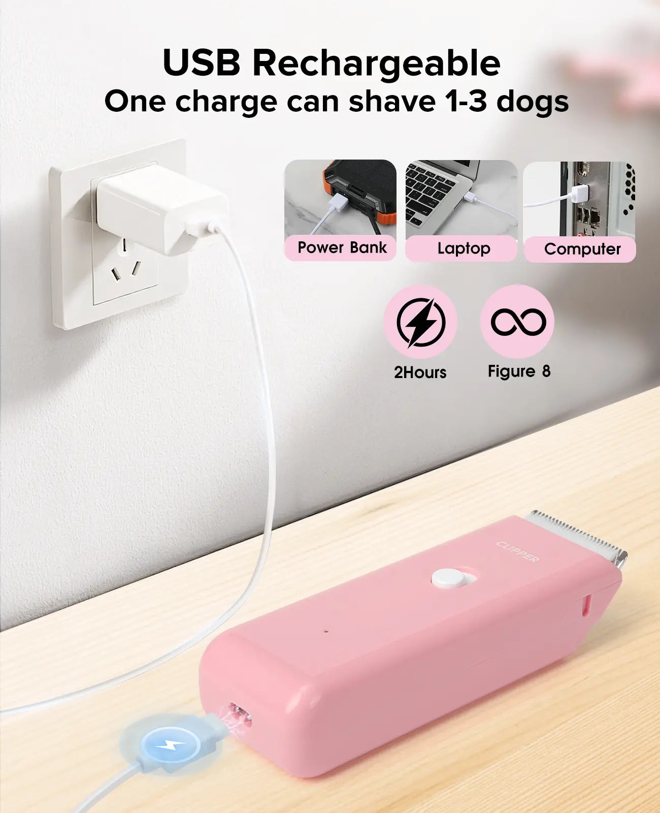 Professional Low Noise Rechargeable Cordless Pet Clippers for Dog and Cat Grooming with Ceramic Blade, Ideal for Matted and Long Hair