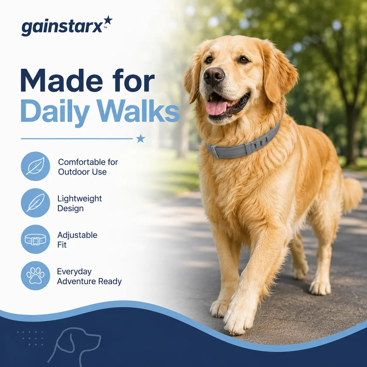Gainstarx Adjustable Lightweight Dog Collar with Fresh Scent for Large Dogs Over 18 lbs - Ideal for Everyday Walks and Outdoor Activities