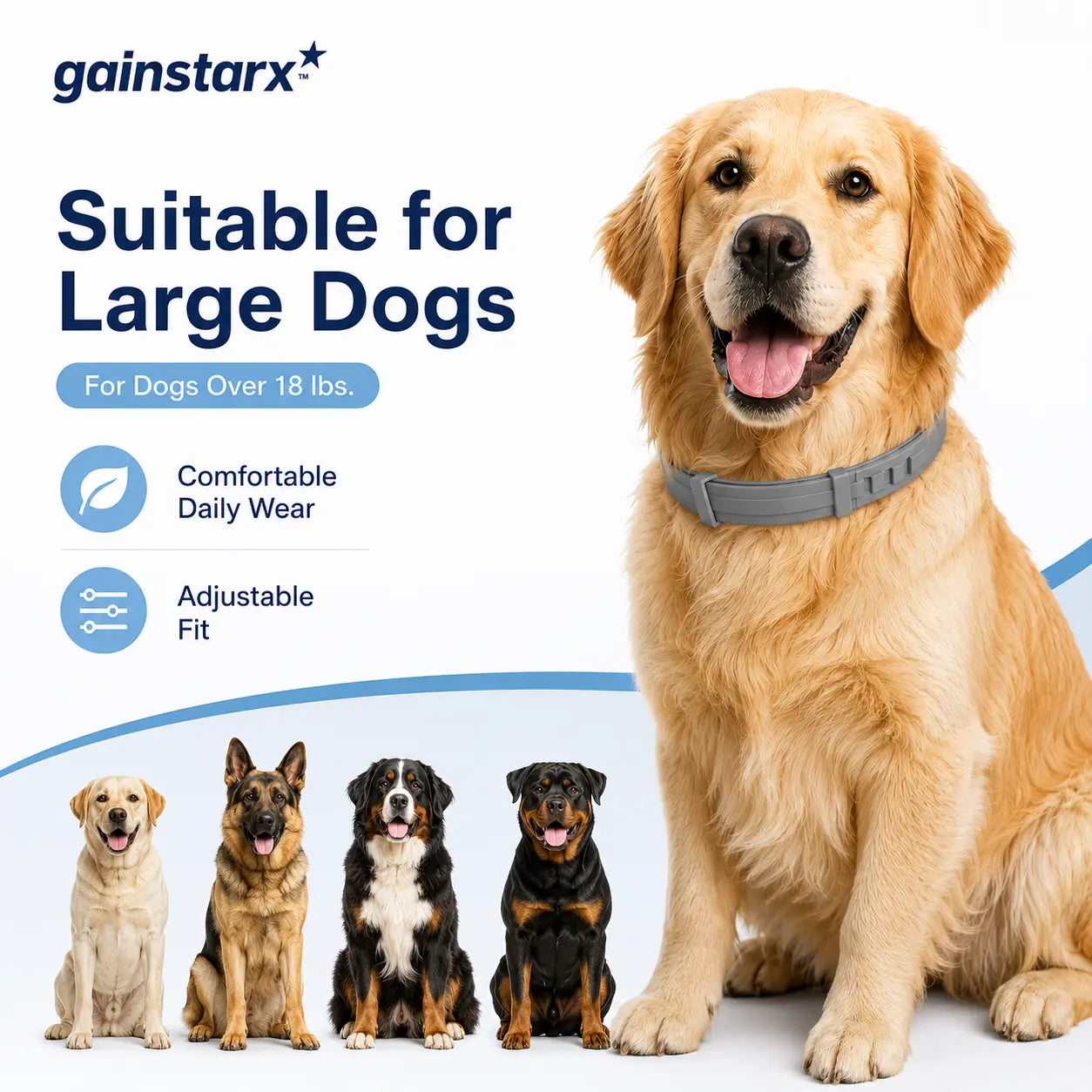 Gainstarx Adjustable Lightweight Dog Collar with Fresh Scent for Large Dogs Over 18 lbs - Ideal for Everyday Walks and Outdoor Activities