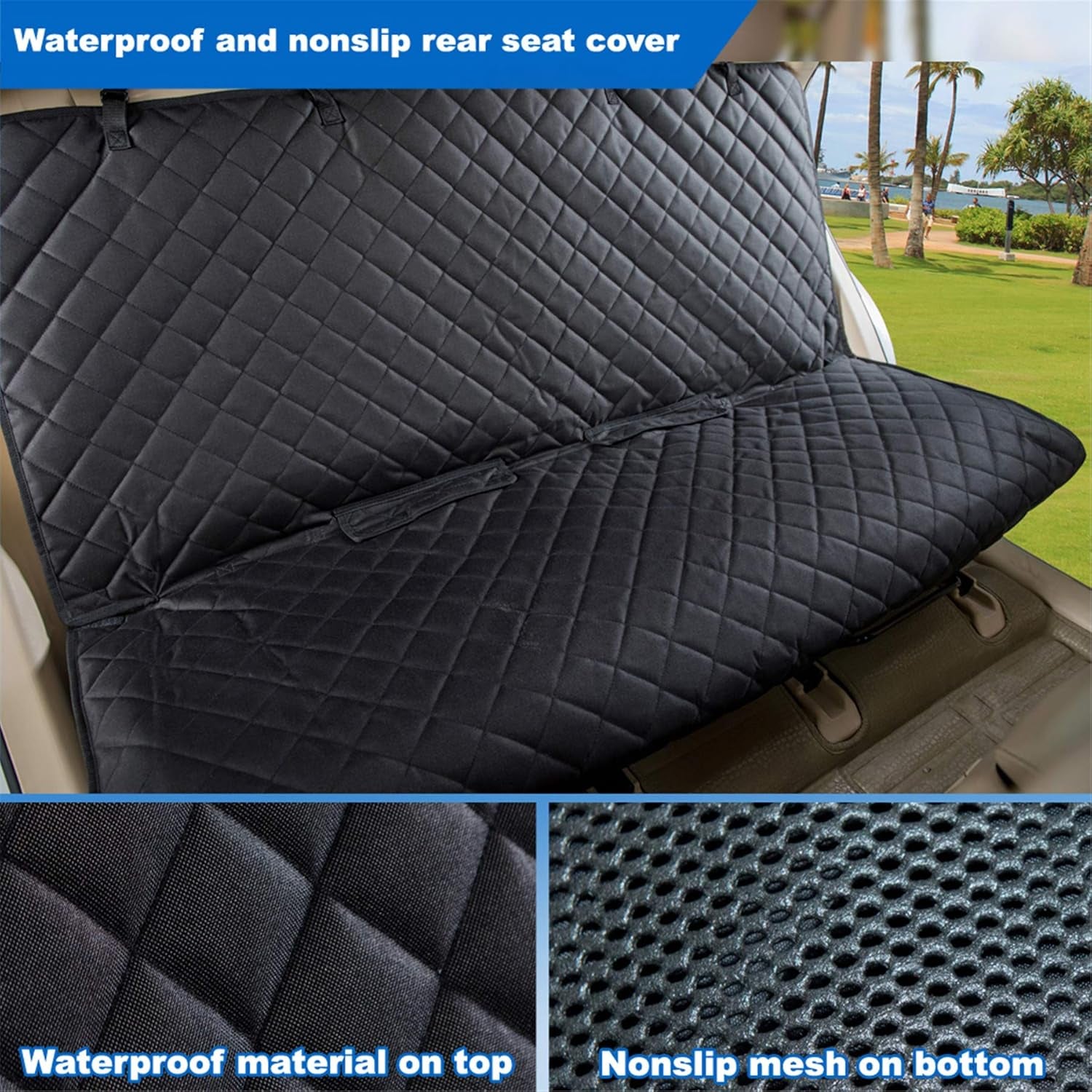 Heavy-Duty Waterproof Bench Car Seat Cover Protector - Nonslip Black Dog Back Seat Cover for Mud, Spills, and Scratches - Machine Washable with Universal Fit for Vehicles, Trucks, and SUVs