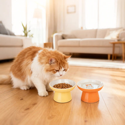 Elevated Ceramic Cat Bowls for Small Pets - Whisker-Friendly, Anti-Vomiting, Non-Slip, and Dishwasher/Microwave Safe