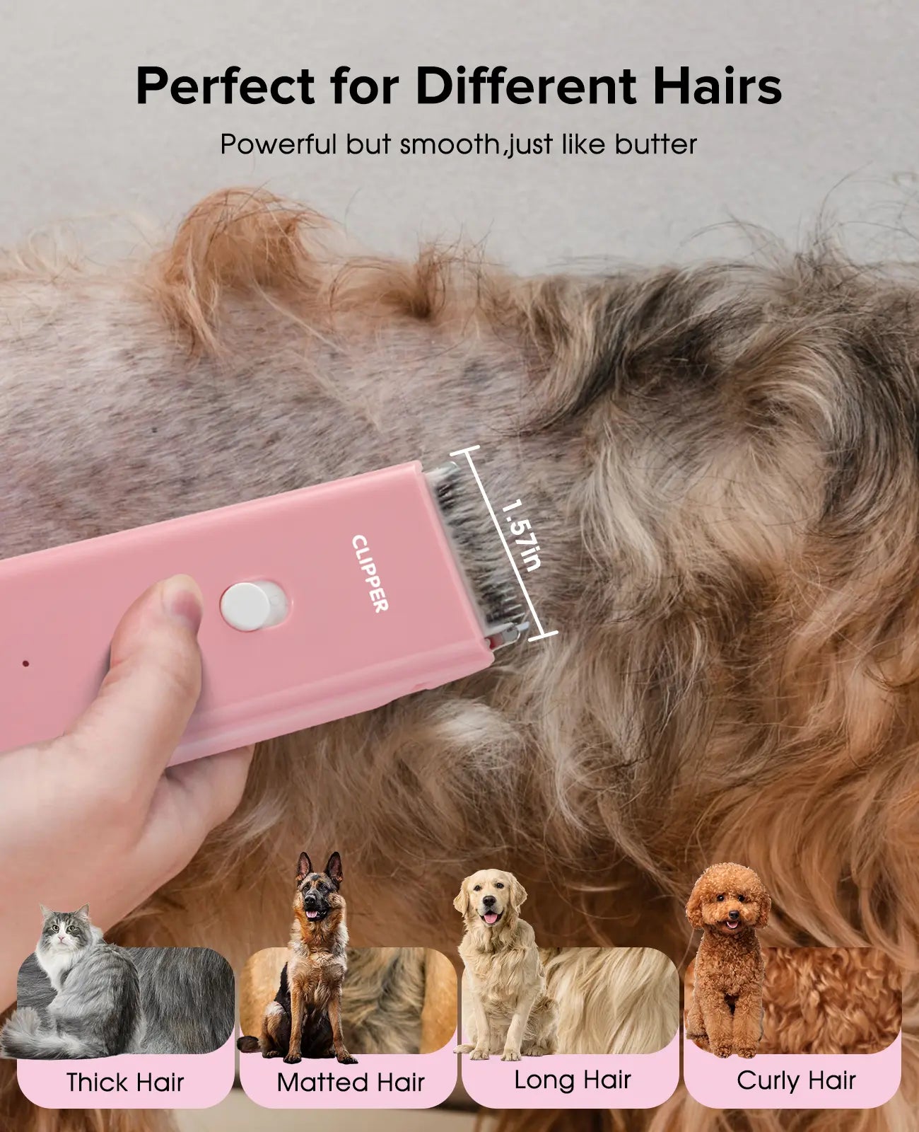 Professional Low Noise Rechargeable Cordless Pet Clippers for Dog and Cat Grooming with Ceramic Blade, Ideal for Matted and Long Hair