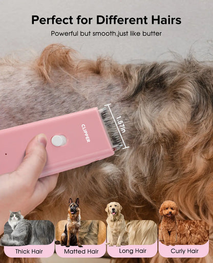 Professional Low Noise Rechargeable Cordless Pet Clippers for Dog and Cat Grooming with Ceramic Blade, Ideal for Matted and Long Hair