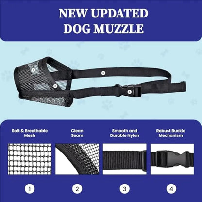 Adjustable Air Mesh Dog Muzzle for Various Sizes - Prevents Biting, Scavenging, Licking, and Chewing