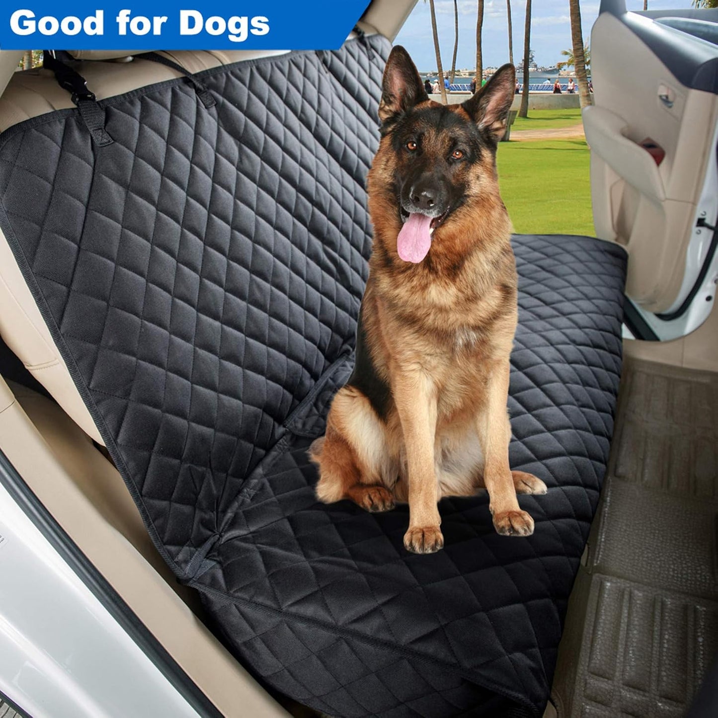 Heavy-Duty Waterproof Bench Car Seat Cover Protector - Nonslip Black Dog Back Seat Cover for Mud, Spills, and Scratches - Machine Washable with Universal Fit for Vehicles, Trucks, and SUVs