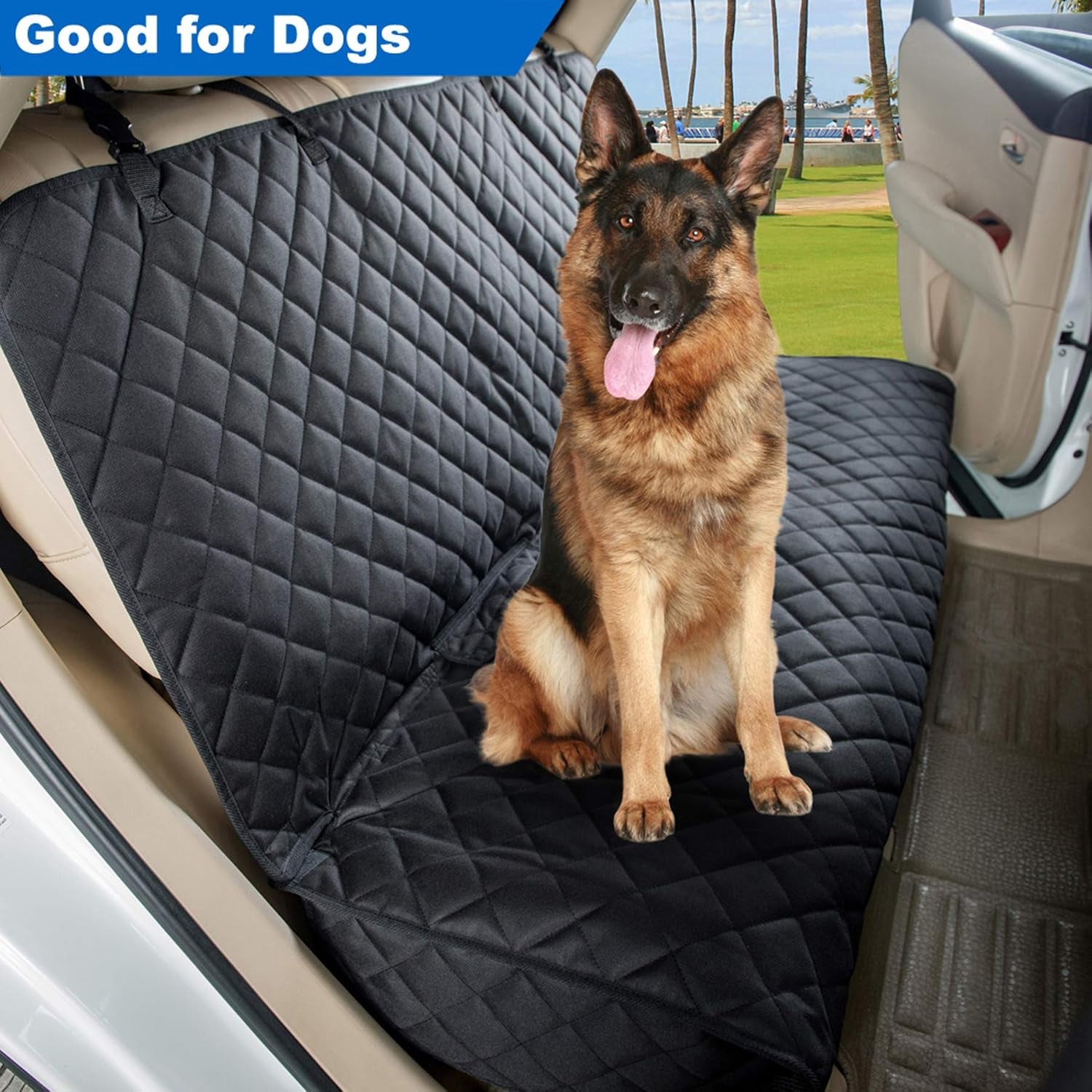 Heavy-Duty Waterproof Bench Car Seat Cover Protector - Nonslip Black Dog Back Seat Cover for Mud, Spills, and Scratches - Machine Washable with Universal Fit for Vehicles, Trucks, and SUVs