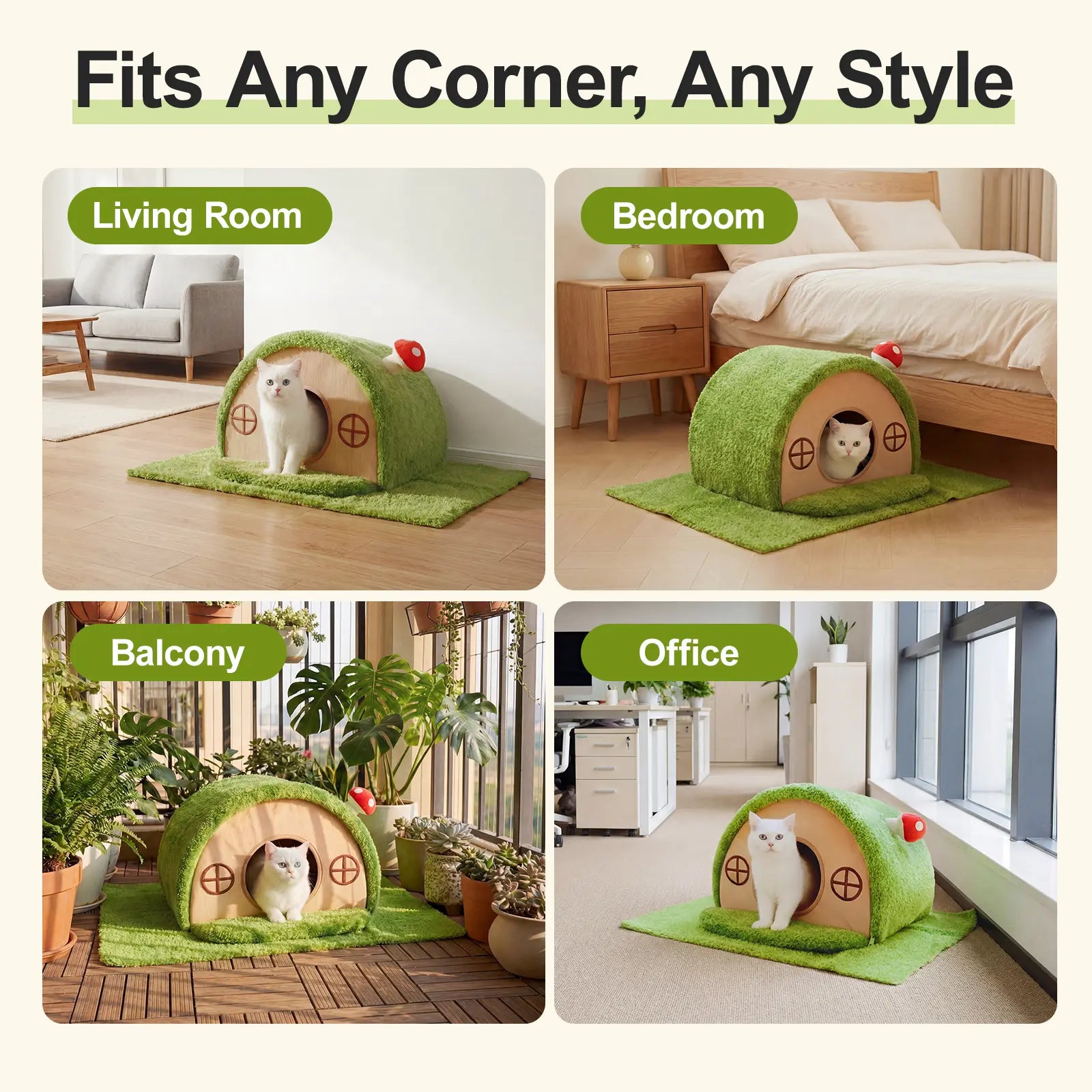 Crystal Velvet Enclosed Cat Bed - Cozy Hideaway Tent with Removable Washable Cushion and Anti-Slip Base for Indoor Cats