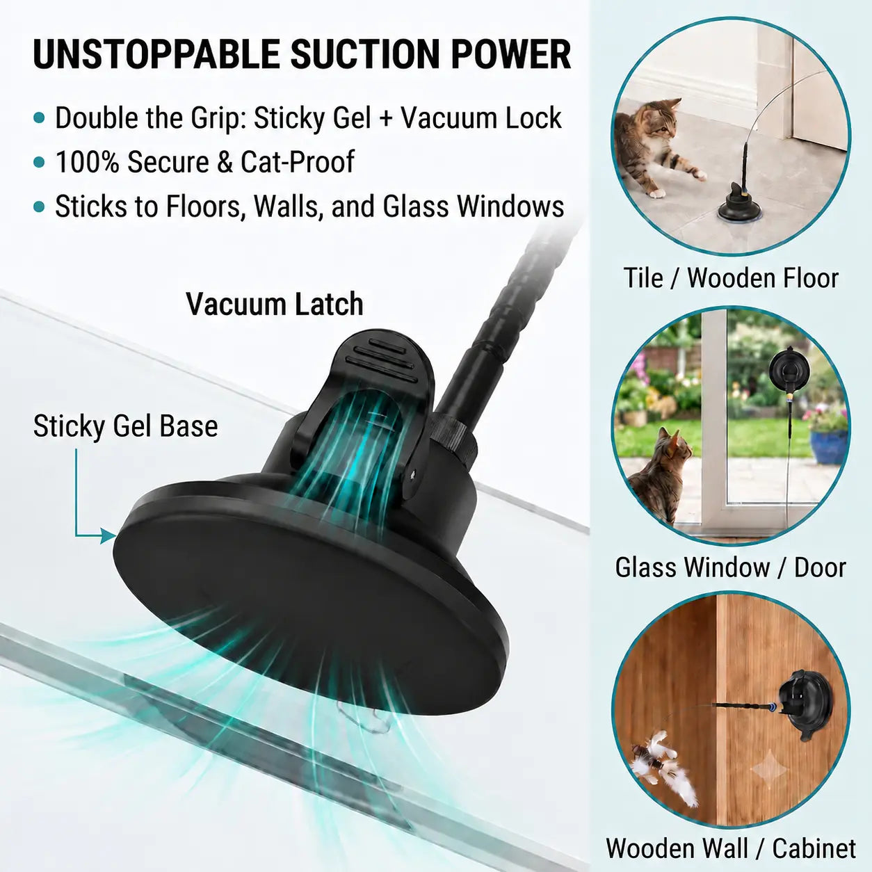 2-in-1 Interactive Cat Toy | Suction Cup Feather Wand with Dual Play Modes for Indoor Cats